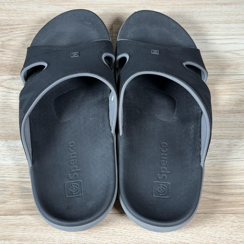 Spenco Sandals Mens Size 11 Black Gray Kholo Slides Arch Support Casual Comfort - Picture 4 of 10